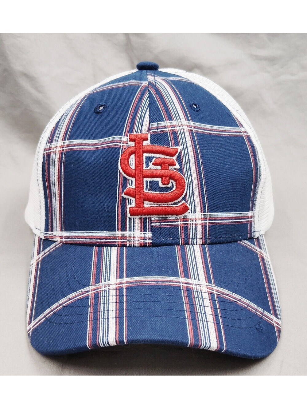 St Louis Cardinals Hat U.S. Cellular Plaid Mesh Trucker Cap MLB Adjustable